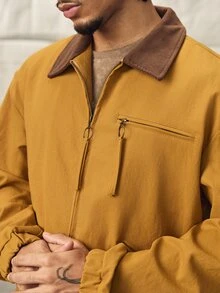 Norleigh 男士休閒翻領長袖前拉鍊工作夾克 - 駝色 - 查看 7