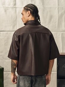 男士休閒短袖襯衫，夏季 - 棕色 - 查看 2