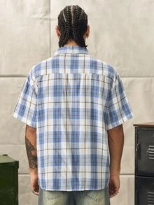 男士格紋單排扣休閒百搭通勤旅行短袖襯衫 - 彩色 - 查看 2