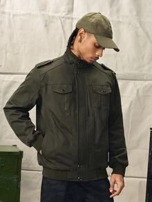 Norleigh Áo khoác nam casual nhiều túi đi dã ngoại leo núi, áo khoác bóng chày nhẹ tay dài mặc đi chơi, làm quà tặng, áo khoác đi làm - xanh quân đội - Xem 6