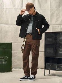 Norleigh 男士多口袋休闲时尚直筒实用美式工装裤，秋季 - 咖啡棕 - 查看 9
