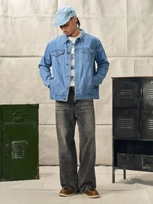 Norleigh 男士长袖经典百搭修身牛仔夹克，秋季款 - 淺色水洗藍 - 查看 3