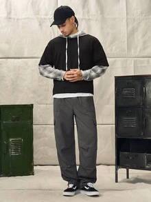 Norleigh Men Casual Drawstring Waist Loose Straight Leg Multi-Pocket Grey Cargo Pants, Fall - Dark Grey - View 4
