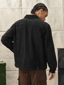 Norleigh 男士黑色水洗复古牛仔夹克 - 黑色 - 查看 2