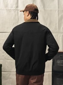 Norleigh Men's Jacket, Men's Coat, Lapel Jacket, Polyester, Non-Stretch, Multi-Pocket, Casual Loose Versatile Zip-Up Jacket, New Vintage Cargo Jacket For Men - Black - View 2