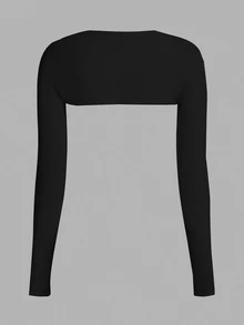 SHEIN EZwear 加大码披肩上衣长袖带指孔，舒适透气，防紫外线，女士防晒凉爽披肩 - 黑色 - 查看 2