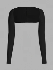 SHEIN EZwear 加大码披肩上衣长袖带指孔，舒适透气，防紫外线，女士防晒凉爽披肩 - 黑色 - 查看 5