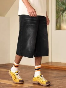 Whitmere Bermuda Men's Loose Wide Leg Casual Denim Shorts - Black - View 5
