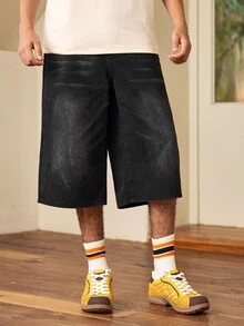 Whitmere Bermuda Men's Loose Wide Leg Casual Denim Shorts - Black - View 6