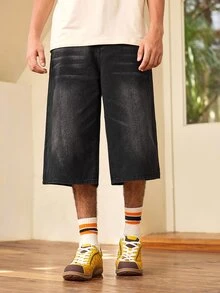 Whitmere Bermuda Men's Loose Wide Leg Casual Denim Shorts - Black - View 7