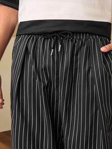 Whitmere Men's Spring/Autumn Vertical Striped Casual Pants, Elastic Waist Wide Leg Straight Long Pants, Commuter Versatile Loose Fit - Navy Blue - View 7