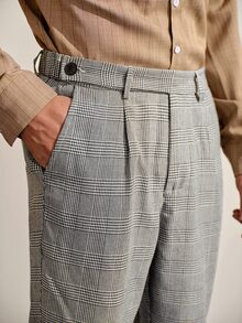 VeloEdit Men's Plaid Formal Slim-Fit Suit Pants - Dark Grey - View 6