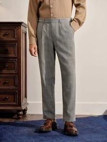 VeloEdit Men's Plaid Formal Slim-Fit Suit Pants - Dark Grey - View 4