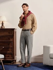 VeloEdit Men's Plaid Formal Slim-Fit Suit Pants - Dark Grey - View 7