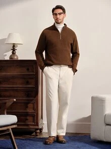 VeloEdit بنطال طويل رجالي بلون موحد كاجوال متعدد الاستخدامات للارتداء اليومي - بيج - مشاهدة 2
