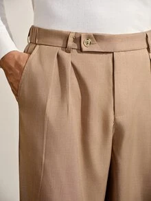 VeloEdit Men's Grey Heather Old Money Style Wide Leg Straight Trousers, Mature Business Casual Slacks - Brown - View 7