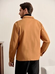 VeloEdit 男士純色單排扣休閒百搭日常穿著長袖羊毛夾克 - 米色 - 查看 3