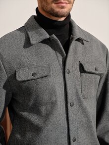 VeloEdit Men's Solid Color Long Sleeve Utility Pocket Single-Breasted Casual Overcoat - Dark Grey - View 6