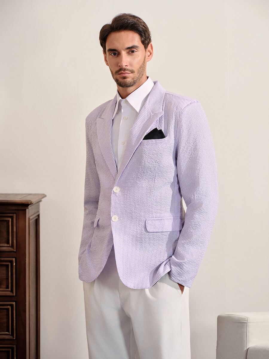 VeloEdit Men's Striped Single-Breasted Business Casual Blazer - Multicolor - View 1