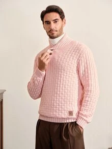 VeloEdit Men's Casual Versatile Solid Color Sweater, Autumn/Winter - Pink - View 6