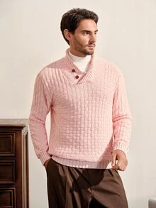 VeloEdit Men's Casual Versatile Solid Color Sweater, Autumn/Winter - Pink - View 3