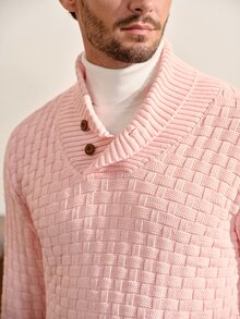 VeloEdit Men's Casual Versatile Solid Color Sweater, Autumn/Winter - Pink - View 7