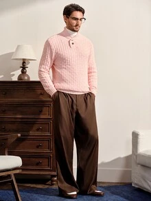 VeloEdit Men's Casual Versatile Solid Color Sweater, Autumn/Winter - Pink - View 2