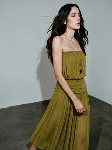 MOTF PREMIUM SPRING/SUMMER KNIT BANDEAU LOW WAIST DRESS, URBAN CHIC - Mustard Yellow - View 6