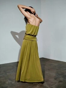 MOTF PREMIUM SPRING/SUMMER KNIT BANDEAU LOW WAIST DRESS, URBAN CHIC - Mustard Yellow - View 5