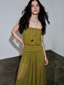 MOTF PREMIUM SPRING/SUMMER KNIT BANDEAU LOW WAIST DRESS, URBAN CHIC - Mustard Yellow - View 1