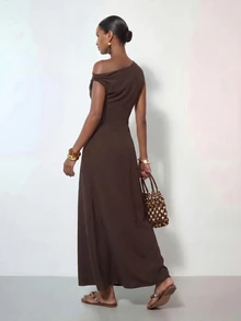 Zivah New Summer Casual Vacation Commute Brown Linen Fabric One ...
