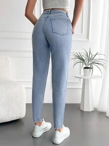 EURMUSE Solid Color Women's Denim Jeans - Baby Blue - View 2