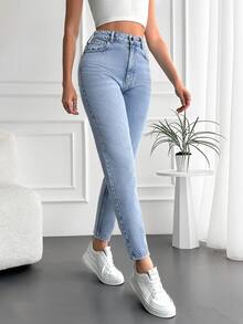 EURMUSE Solid Color Women's Denim Jeans - Baby Blue - View 4