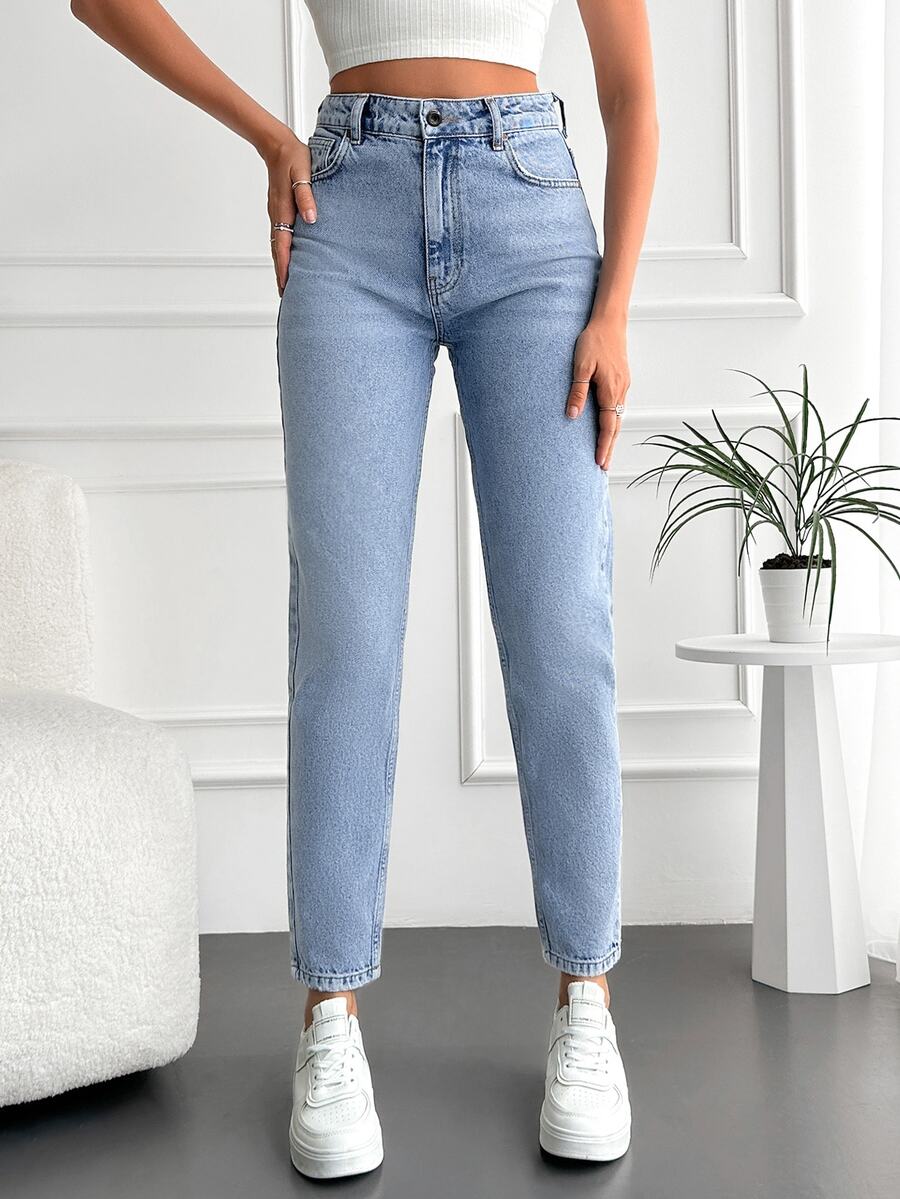 EURMUSE Solid Color Women's Denim Jeans - Baby Blue - View 1