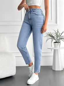 EURMUSE Solid Color Women's Denim Jeans - Baby Blue - View 5