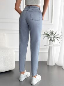 RueChic High Waist Mom Fit Jeans - Blue - View 2
