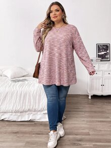 SHEIN CURVE+ 大尺碼秋季休閒寬鬆長袖T恤 - 彩色 - 查看 5