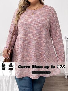 SHEIN CURVE+ 大尺碼秋季休閒寬鬆長袖T恤 - 彩色 - 查看 1