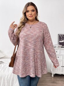 SHEIN CURVE+ 大尺碼秋季休閒寬鬆長袖T恤 - 彩色 - 查看 3