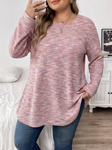 SHEIN CURVE+ 大尺碼秋季休閒寬鬆長袖T恤 - 彩色 - 查看 4
