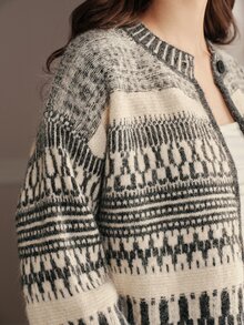 Anewsta Women's Striped Long-Sleeved Single-Breasted Casual Knit Cardigan - Multicolor - View 5