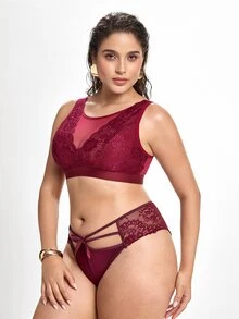 Slumbrini Plus Size Comfortable Wireless Bra, Minimalist Fashion For Casual Daily Wear - Burgundy - View 3