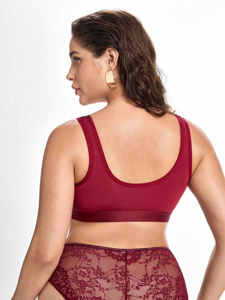 Slumbrini Plus Size Comfortable Wireless Bra, Minimalist Fashion For Casual Daily Wear - Burgundy - View 2