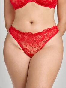 Slumbrini 1 Set de Sujetador y Ropa Interior de Encaje con Aros para Mujer Talla Grande, unicolor, Cómodo y con Elevación - Rojo - Ver 8