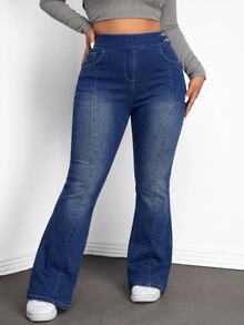 Jeanoix Plus Size Fashion Sexy Button Pocket Flared Jeans - Blue - View 6