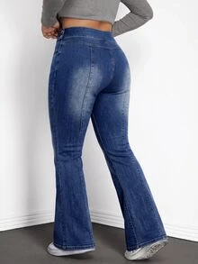 Jeanoix Plus Size Fashion Sexy Button Pocket Flared Jeans - Blue - View 2