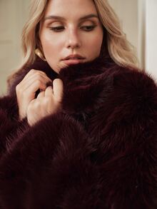 Anewsta Casual Zip-Up Jacket With Faux Fur Collar - Burgundy - View 7