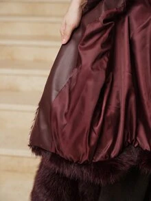 Anewsta Casual Zip-Up Jacket With Faux Fur Collar - Burgundy - View 8