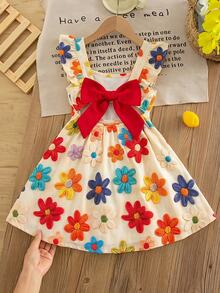 SHEIN LMoss Kids Young Girl Young Girl Print For Vacation Style Cute Vacation Dress - Multicolor - View 3