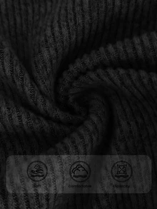 Elaquor 秋冬加大码仿珍珠纽扣深 V 领喇叭袖针织外套曲线开衫 - 黑色 - 查看 9